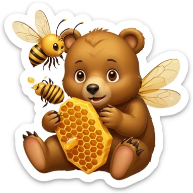 bear eating honeycomb with bees flying around sticker