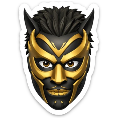Killmonger mask from Black Panther movie, detailed, fierce, gold and black sticker