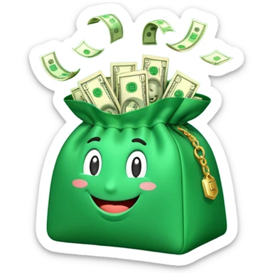 

3D emoji style, big bag of money, flying dollar bills, rich casino vibe, smooth lighting, high detail, clean edges, transparent background



 sticker