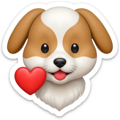cute dog holding a red heart in its mouth, emoji style sticker