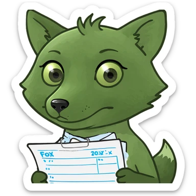 Add a prescription pad or medicine bottle to the baby fox, referencing pharmacology, in the bufo frog meme style, with no background. sticker