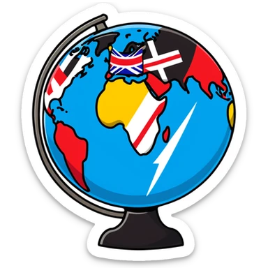 A colorful globe with various country flags surrounding it sticker