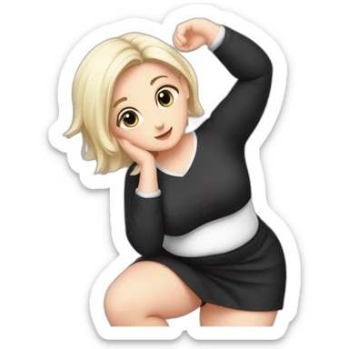 Front view full body curvy caucasian beauty headstands straight hands up black skirt white knickers white socks sticker