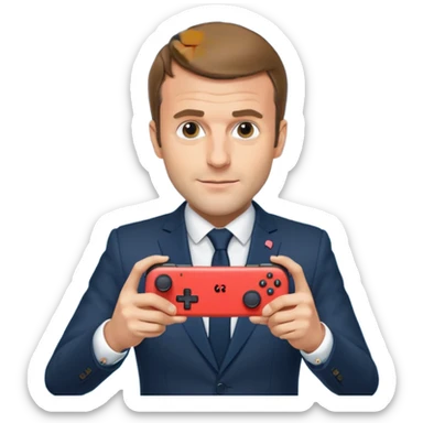 fais moi emmanuel macron avec une manete de switche dans les main sticker