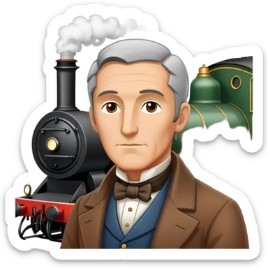 George Stephenson with a steam locomotive sticker