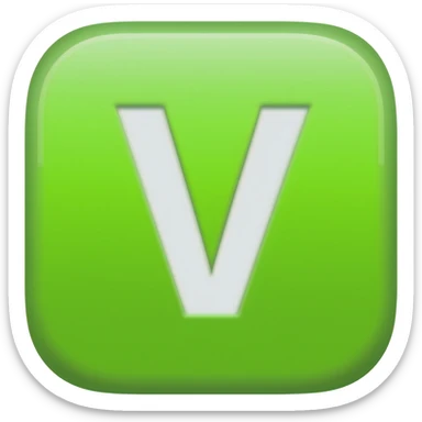 "3D premium,3D rounded-square icon in strong green with a beveled edge, bold serif white letter 'V'centered, strong specular highlights, inner glow, 1024x1024, png" sticker