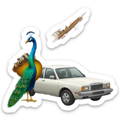 Bansuri with peacock car sticker