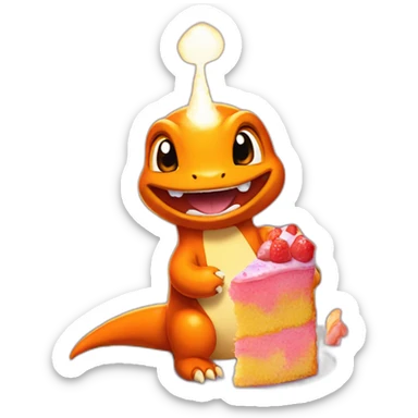 Charmander eating a cake sticker