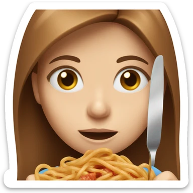 White girl blue eyes brown hair eating spaghetti  sticker