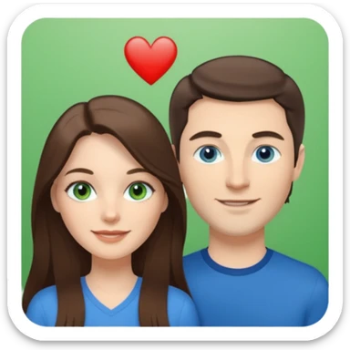 “A Polaroid-style photo of a couple with a heart of a white woman with long brunette hair and blue eyes, and a white man with short brunette hair and green eyes.” sticker