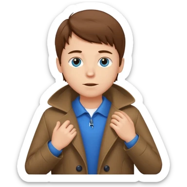 emoji- of a white boy putting on his coat sticker