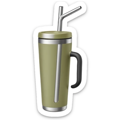 a pale olive travel mug with a straw in it sticker