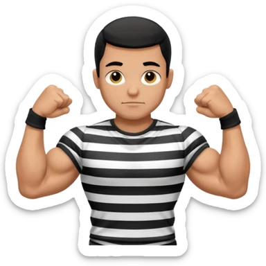 Prisoner with prison black and white striped tshirt flexing biceps sticker