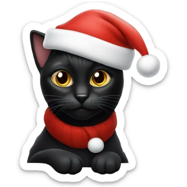 Black cat wearing Santa hat  sticker