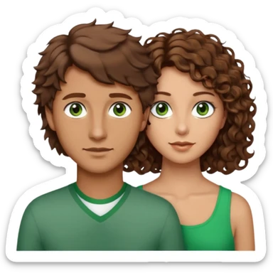 Man in the middle with brown hair and green eyes, women next to him with short brown hair with slight waves, taller women on right side with shoulder length curly hair and brown eyes sticker