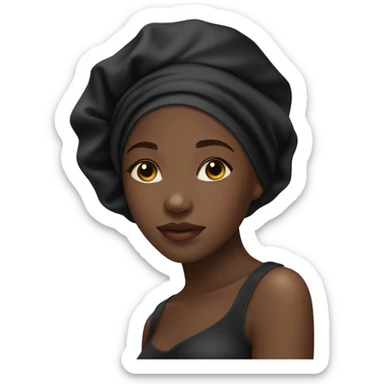 black girl wearing a black satin hair bonnet sleeping sticker