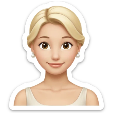 Blonde Women with Bun, Elegant Lady – blonde hair in neat low bun, pearl earrings, gentle smile., half body sticker