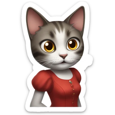 Ada from Resident Evil in the form of a cat in a red dress is an accidental emotion sticker