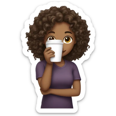 Curly girl drinking hot coffee sticker