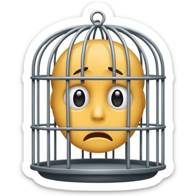 a sad emjoi face in a cage sticker