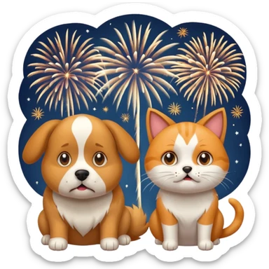a dog and a cat hiding from fireworks sticker