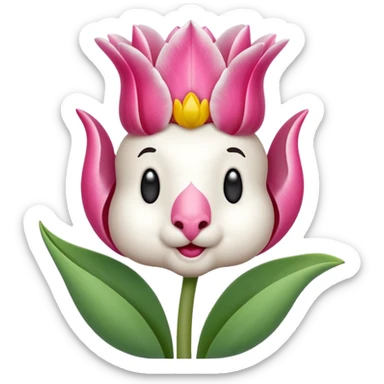 Un cordero lindo teniendo un tulipán rosa sticker