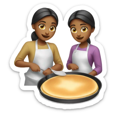 2 girls baking pancakes on a pan sticker