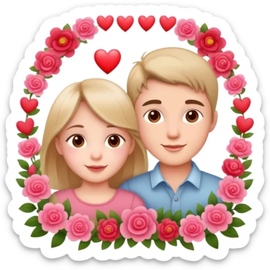 “Happy birthday” banner with hearts and flowers and daughter and son sticker