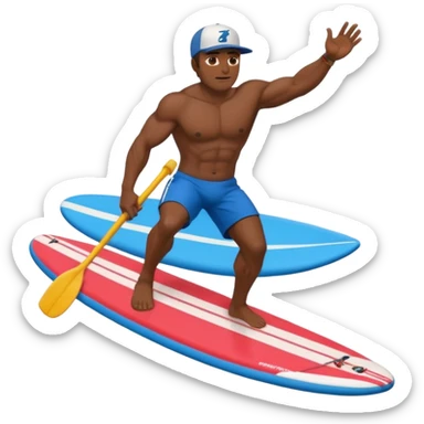 Dark muscular SUP surfer Hawaii wearing a baseball cap sticker