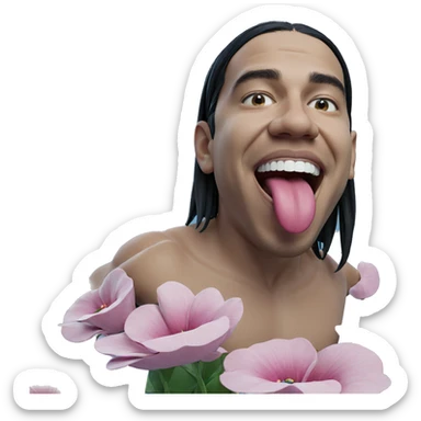 boy with flower tongue out sticker
