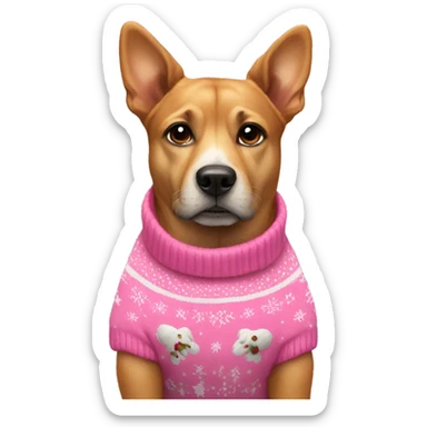 Dog wearing pink Christmas sweater sticker