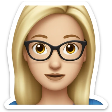 white girl with dirty blonde hair, blue eyes, and clear glasses sticker