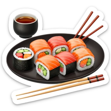 Sushi rolls rice outside restaurant plate sticker