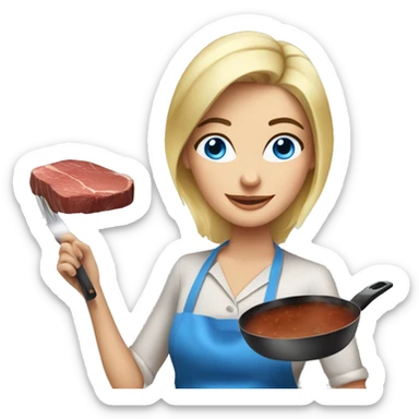 Beautiful blonde blue eyed woman cooking steak sticker