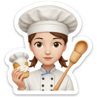 Young female baker – wearing white chef hat, holding a piping bag with cream

 sticker