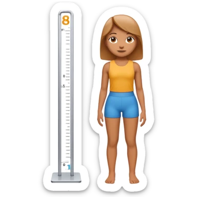 A 3D cartoon figure standing against a height chart, measurement marks visible, clean white background, Memoji-style. sticker
