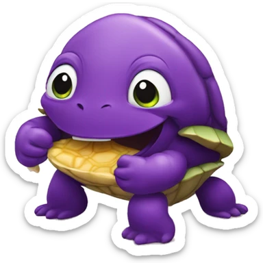 Tortue qui manges une aubergine  sticker