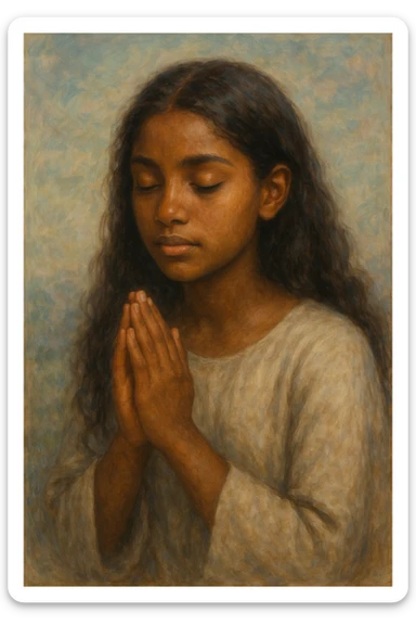 brown skinned girl praying, artistic style sticker