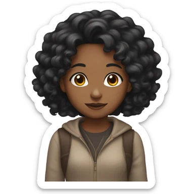girl with long black curly hair and brown skin  sticker
