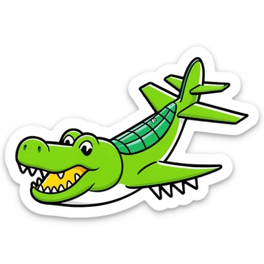playful cartoonish crocodile shaped like an airplane sticker