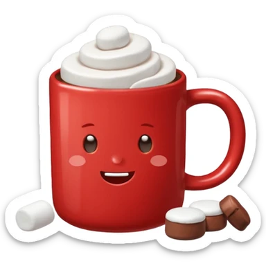 red mug of hot chocolate with marshmallows sticker