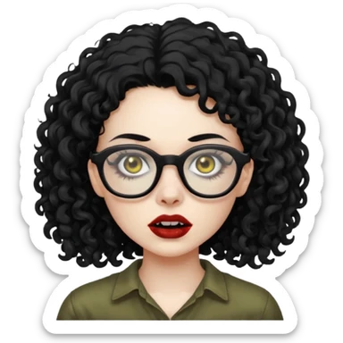 Faz uma zombie feminina de cabelo preto cacheado bonito e óculos de grau preto  sticker