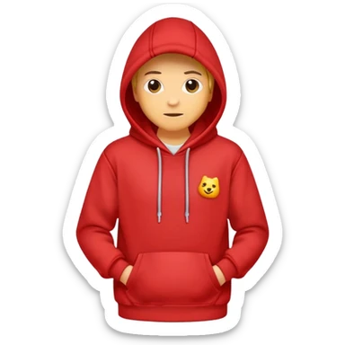 Red hoodie with drawstring and front pocket sticker