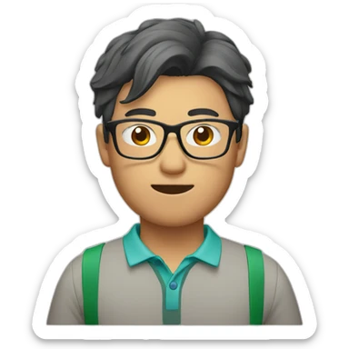 Chinese man wear glasses with hair playing golf sticker