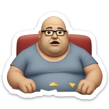 fat man with glasses balding with a sweaty dirty tank shirt eating chips sticker