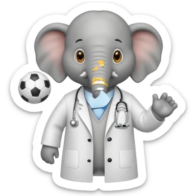 Soccer playing elephant which wears doctor's white coat. sticker