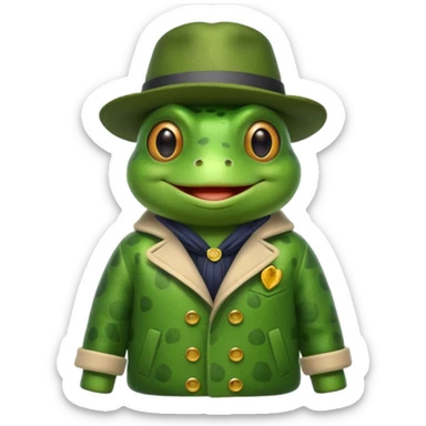 Frog wearing coat and hat sticker
