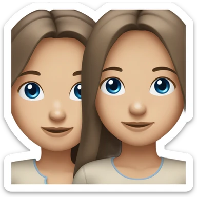 Generate emojis where 2 girls are up to their shoulders standing next to each other, one with blue eyes with medium long hair, hair color is very light brown, the other with blue eyes with long dark brown hair sticker