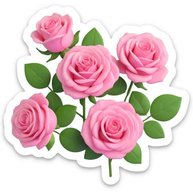 three pink roses with green foliage, high gloss, soft shadows, realistic and vibrant, minimalistic circular background sticker