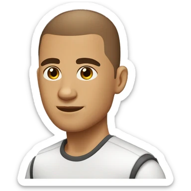 brown buzzcut haired, 25 years old tanned boy with mustache sticker